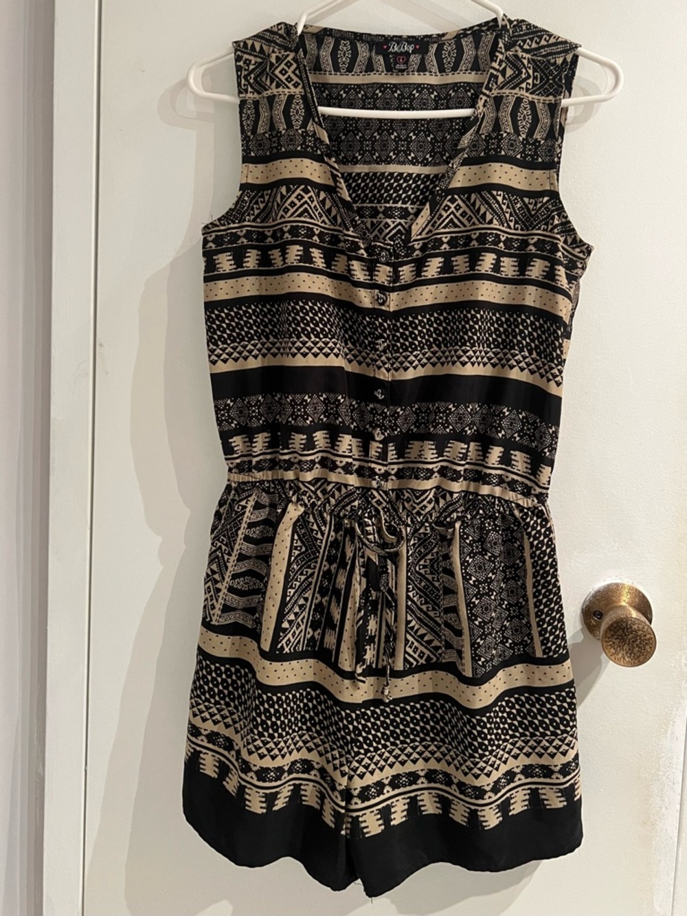 Black and Tan Printed Sleeveless Romper